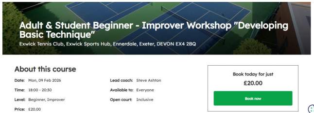 Adult & Student Beginner - Improver Workshop "Developing Basic Technique"