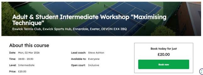 Adult & Student Intermediate Workshop "Maximising Technique"