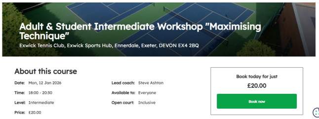 Adult & Student Intermediate Workshop "Maximising Technique"